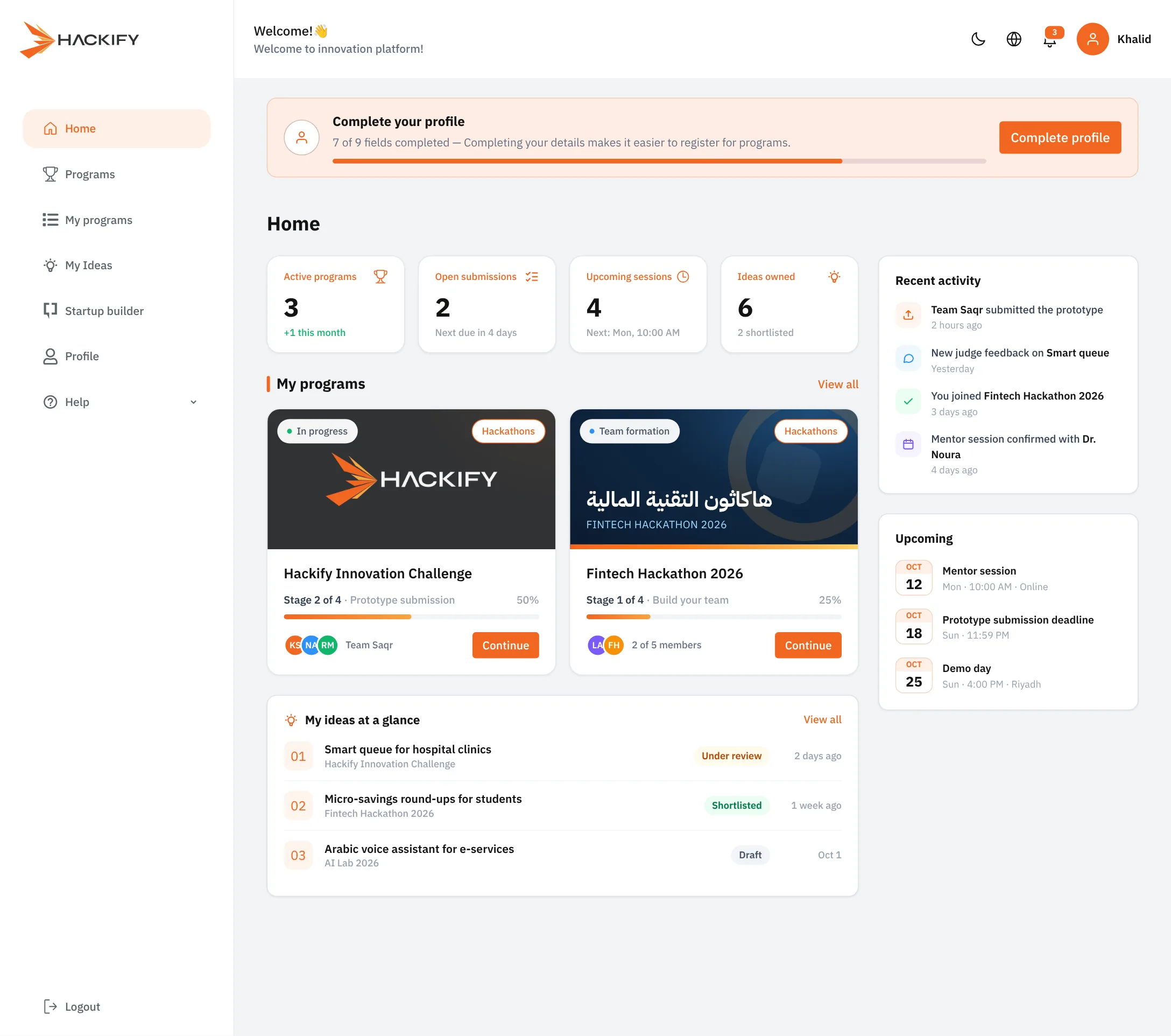 Hackify platform dashboard